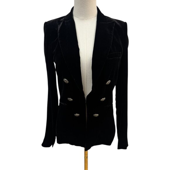 Veronica Beard Black Velvet Blazer Size 0 Double Breasted Silver Button - EUC